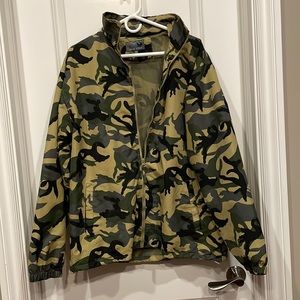 Camouflage windbreaker style jacket.